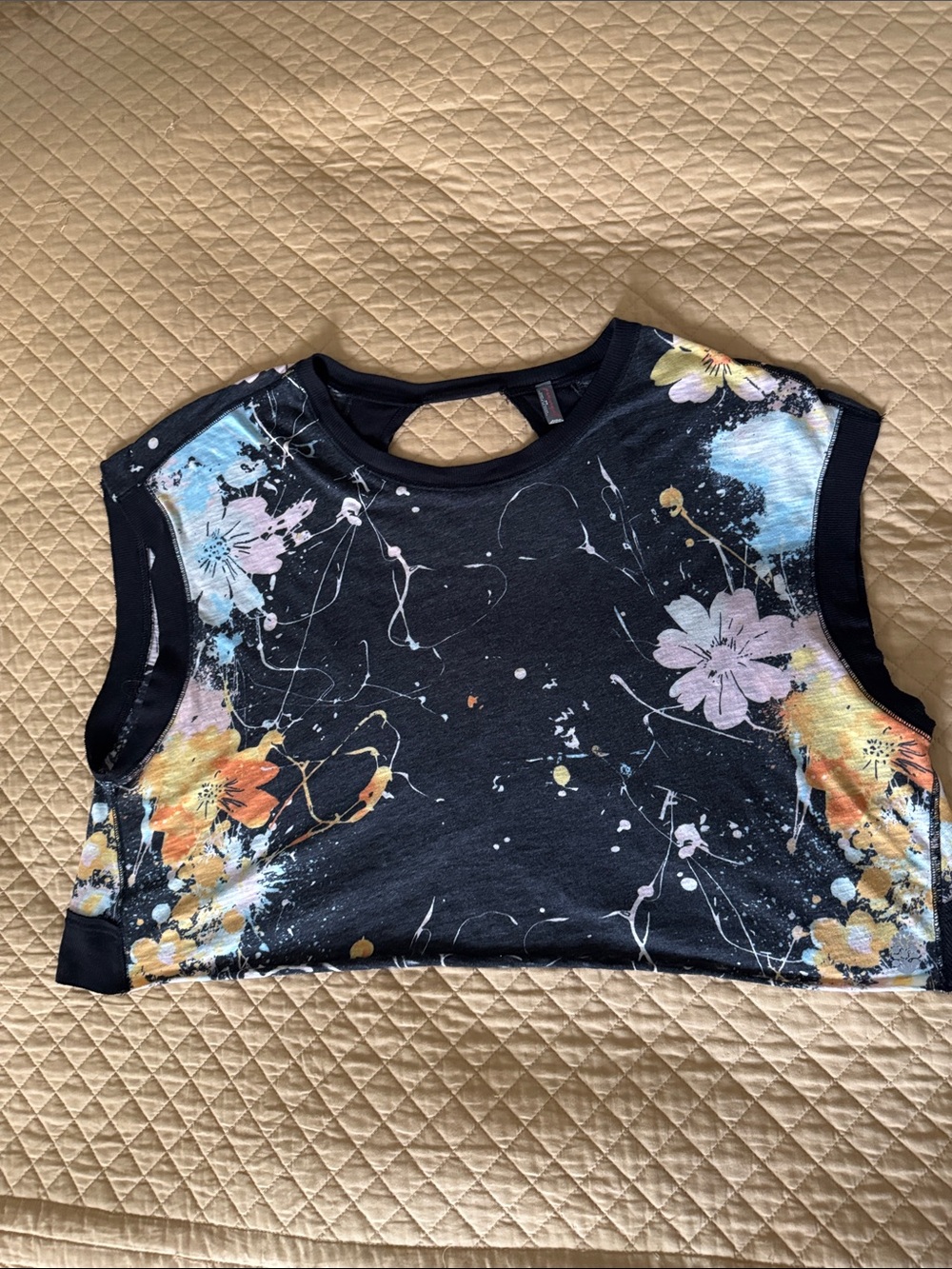 Free People Movement Floral Flower Splash Black Cropped Tank Top
